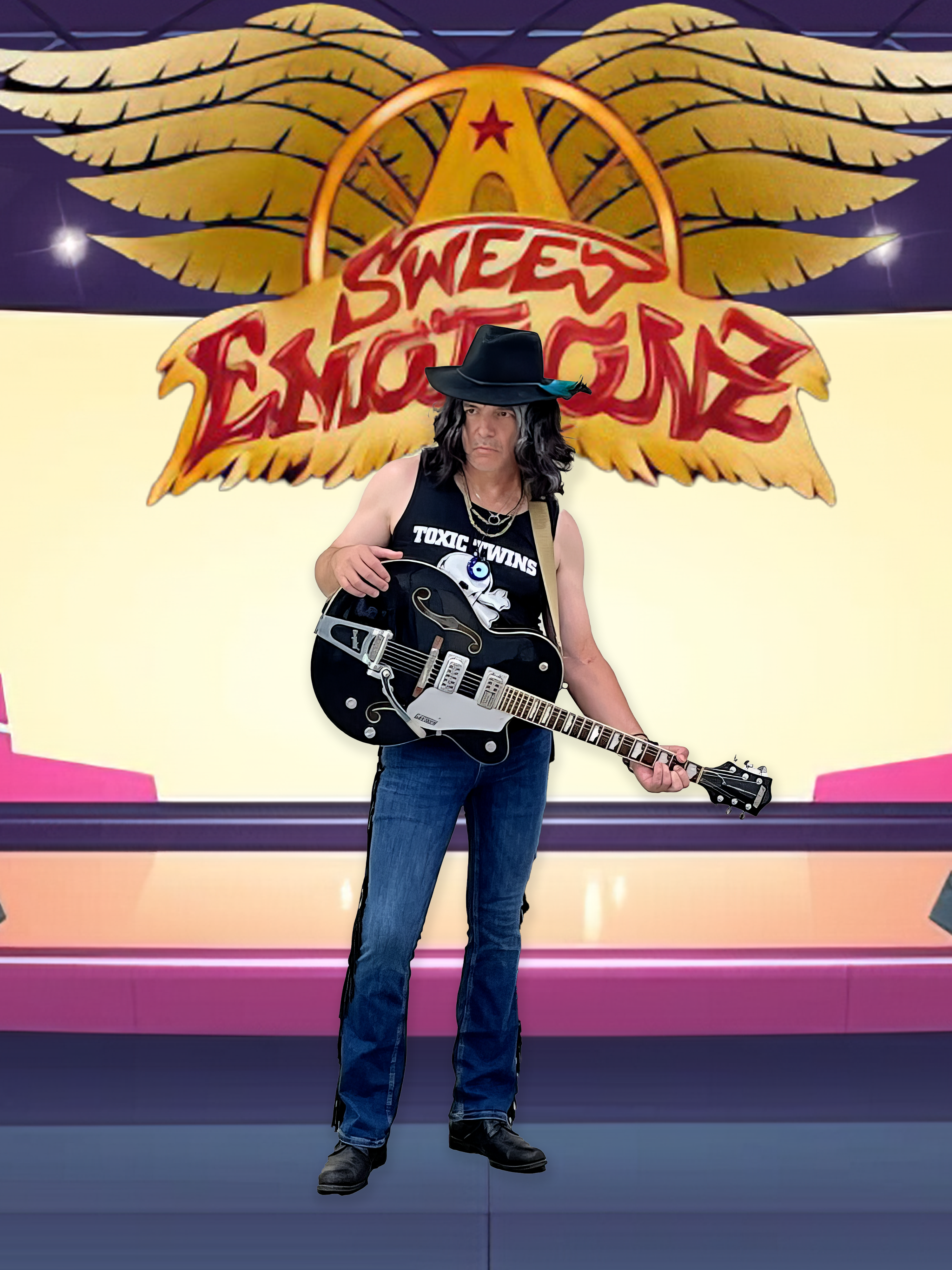 David as Joe Perry with Gretsch guitar